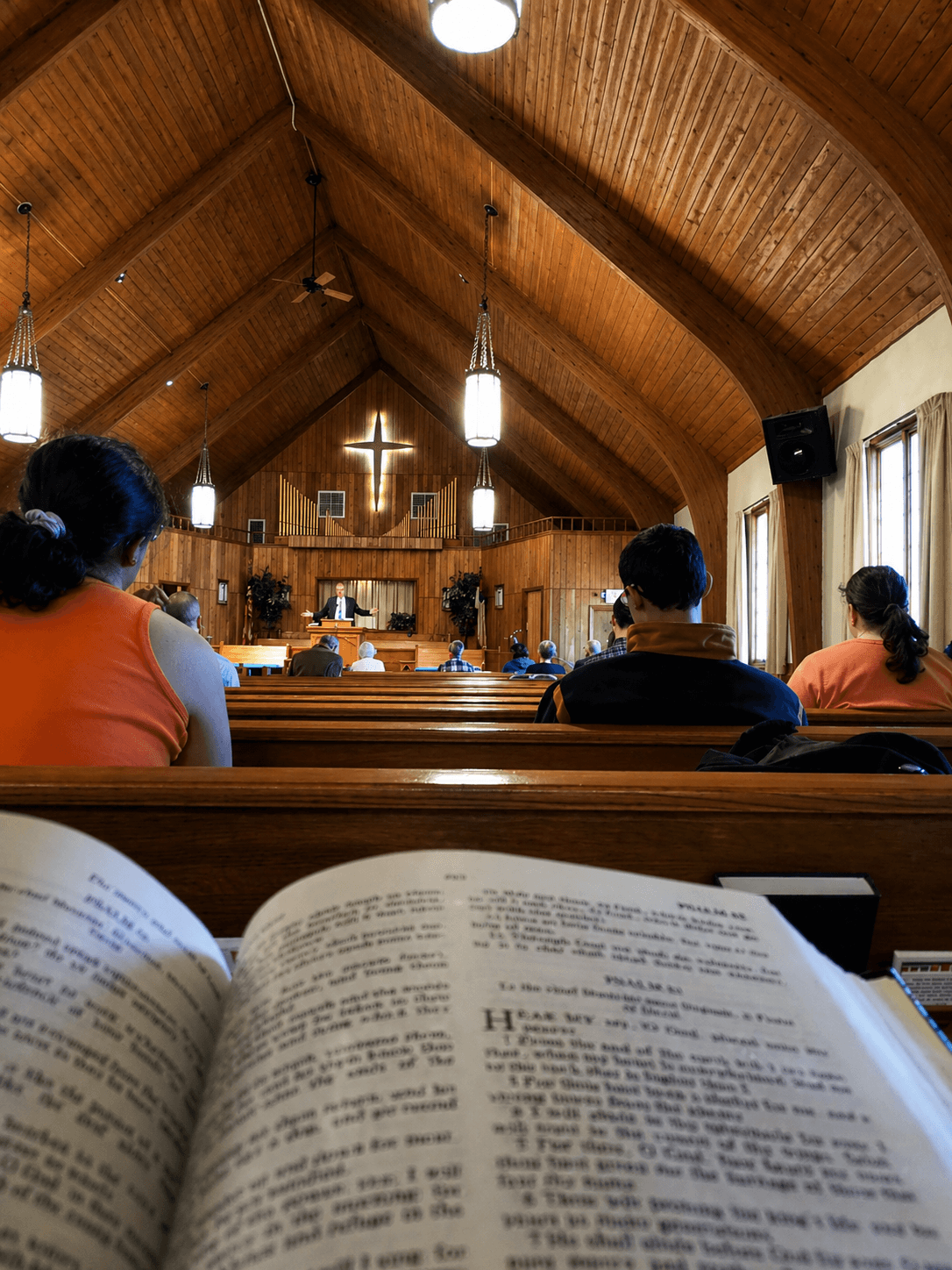 Inside Calvary Bible Church during worship